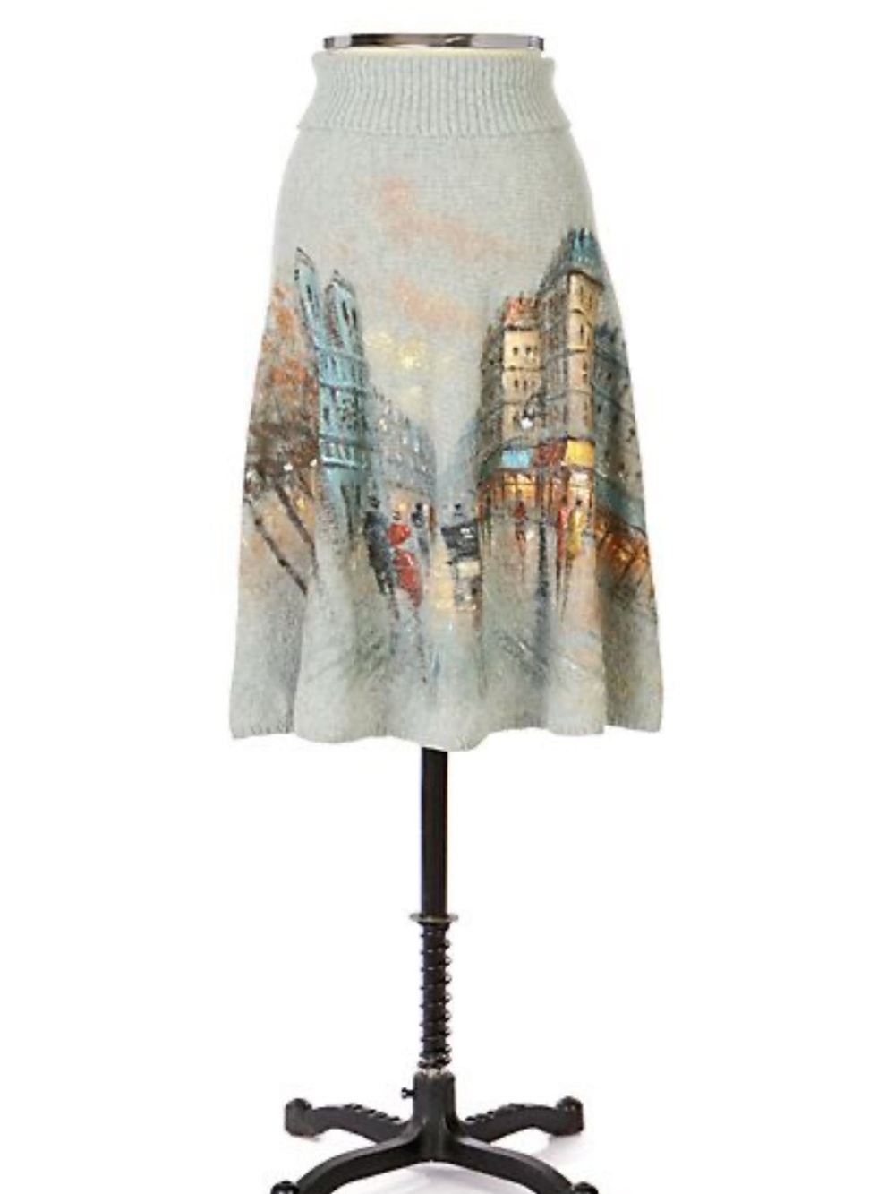 Anthropologie RARE HANDPAINTED Wearable Art Gray Midi Skirt with Paris City